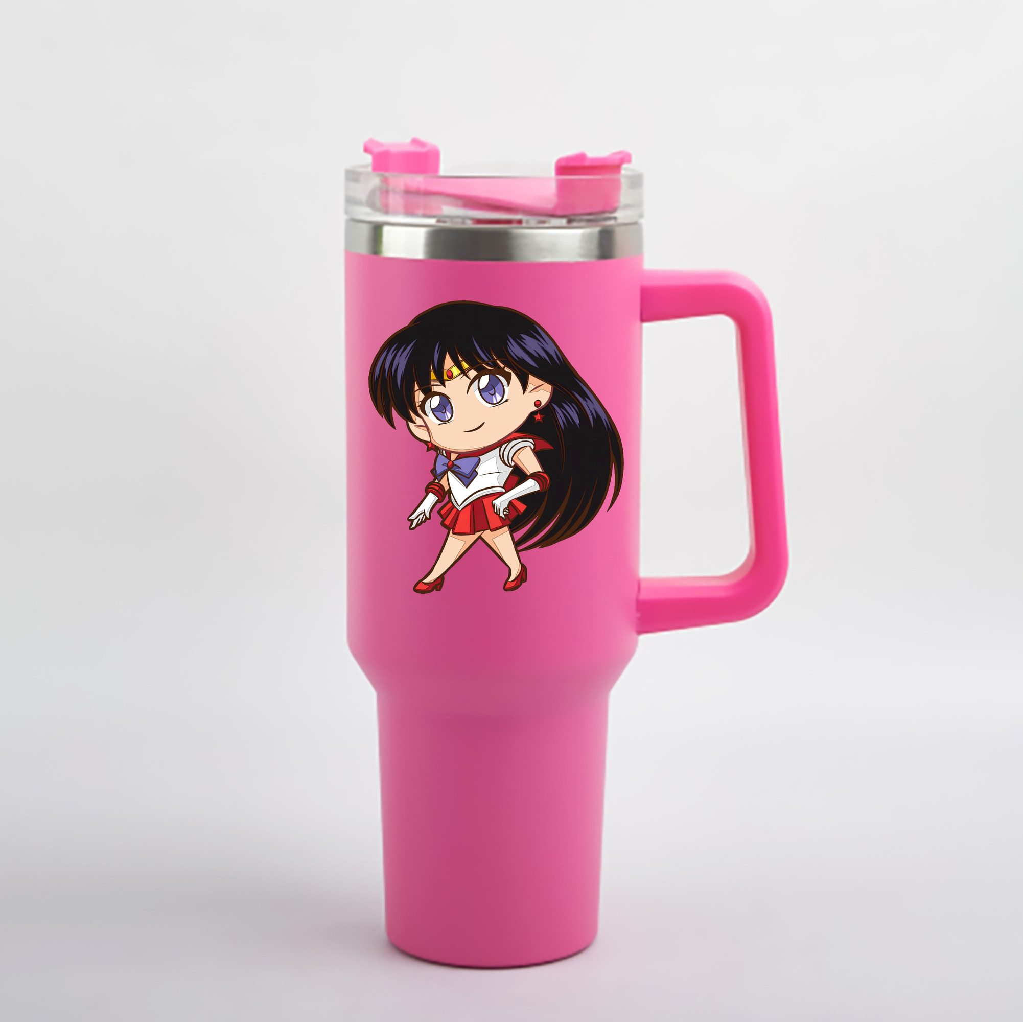 （画像用） 美少女戦士セーラームーン 火野レイ ひの レイ Sailor Moon Hino Rei （セーラーマーズ,Sailor Mars） 1200mL車用タンブラー - クリスタルステッカー（プラスチックストロー付き）
